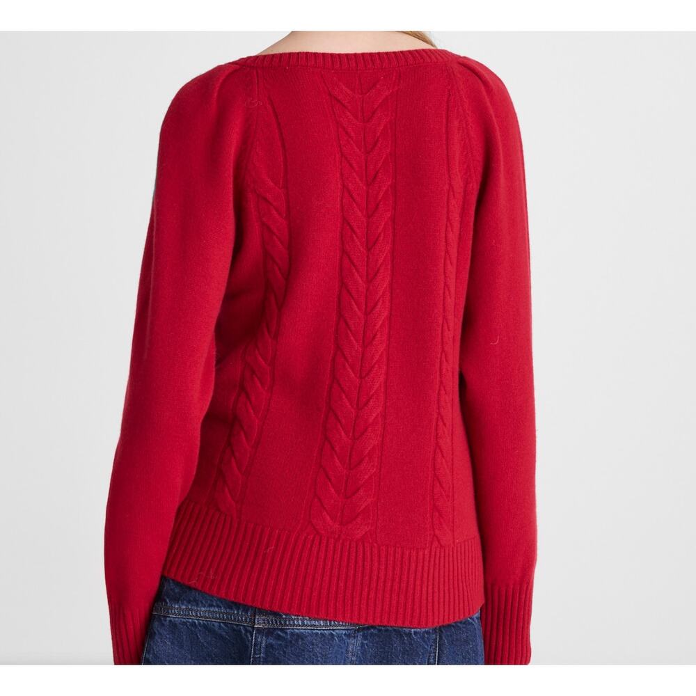 Madewell V-Neck Pullover Sweater Merino Wool XS Red NWT NY444 Cable Knit Prep - Picture 3 of 7